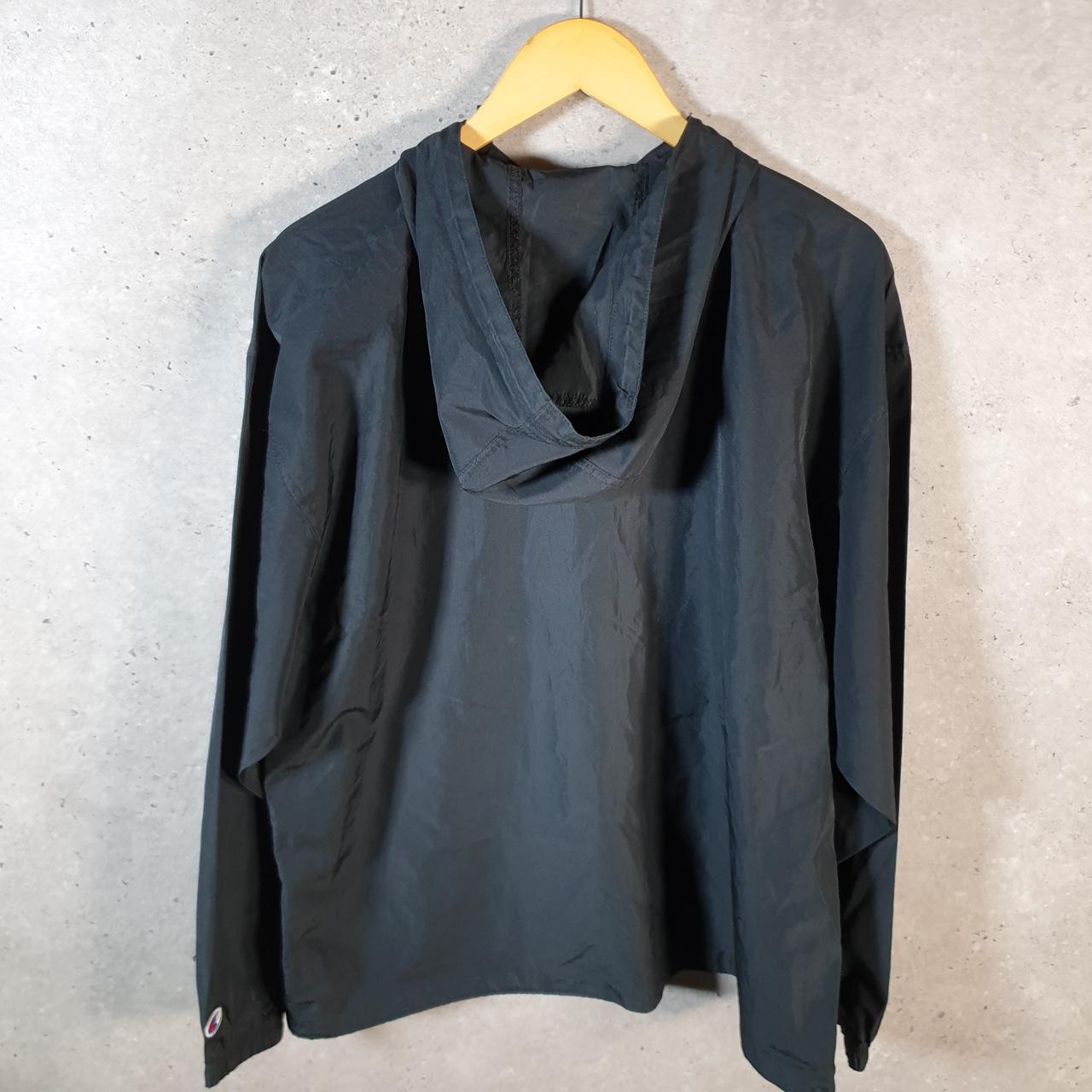 Vintage Champion Windbreaker Track Jacket Mens Large Black Logo 1/4 Zip Hooded