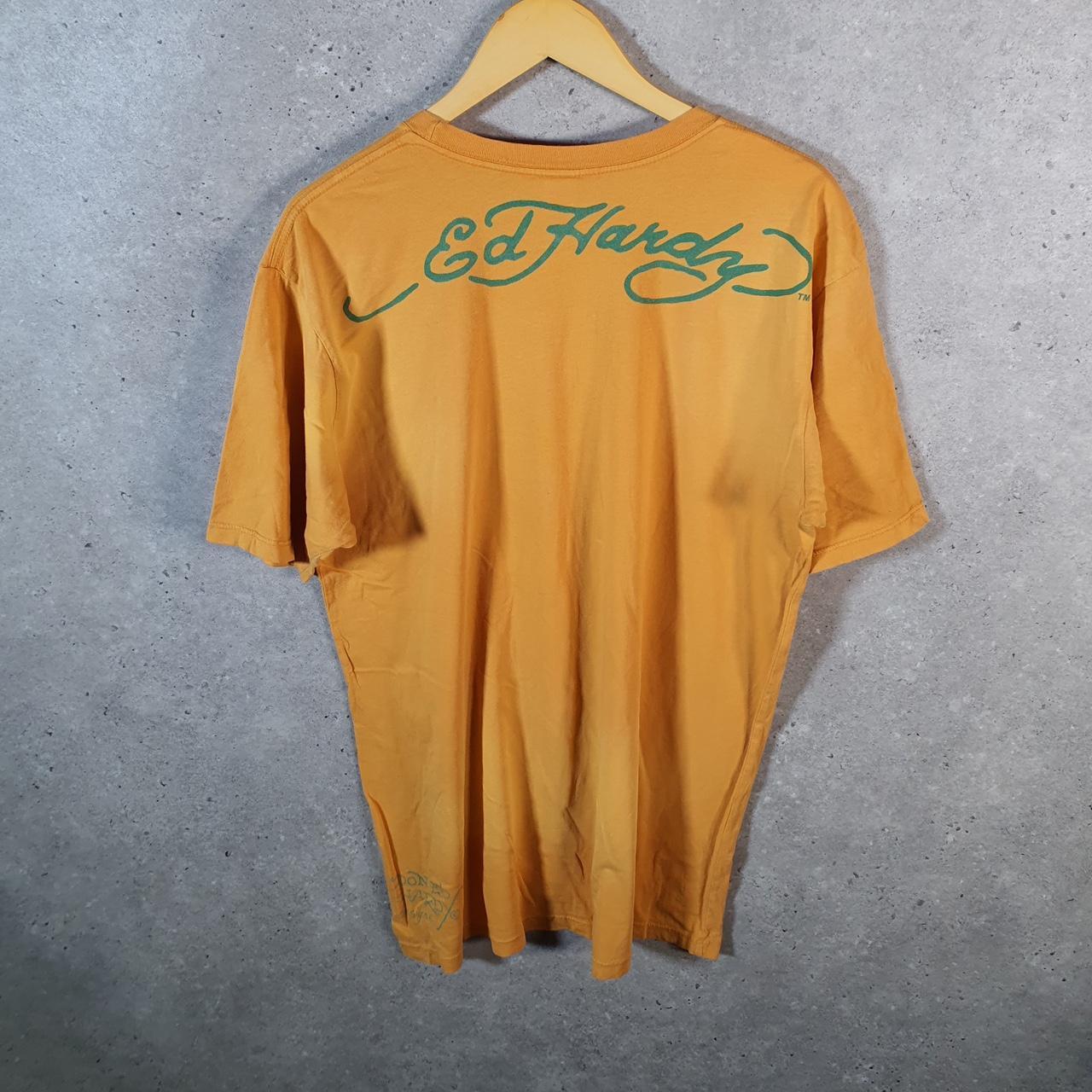 Vintage Ed Hardy T Shirt Men’s Large Yellow Christian Audigier Love Heart Graphic Skull Y2K