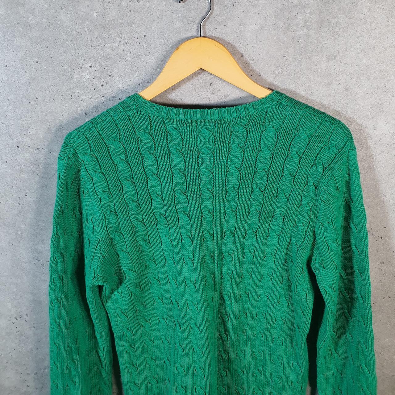Vintage Ralph Lauren Polo Cable Knit Heavyweight Sweatshirt Womens Large Green Pony C8856