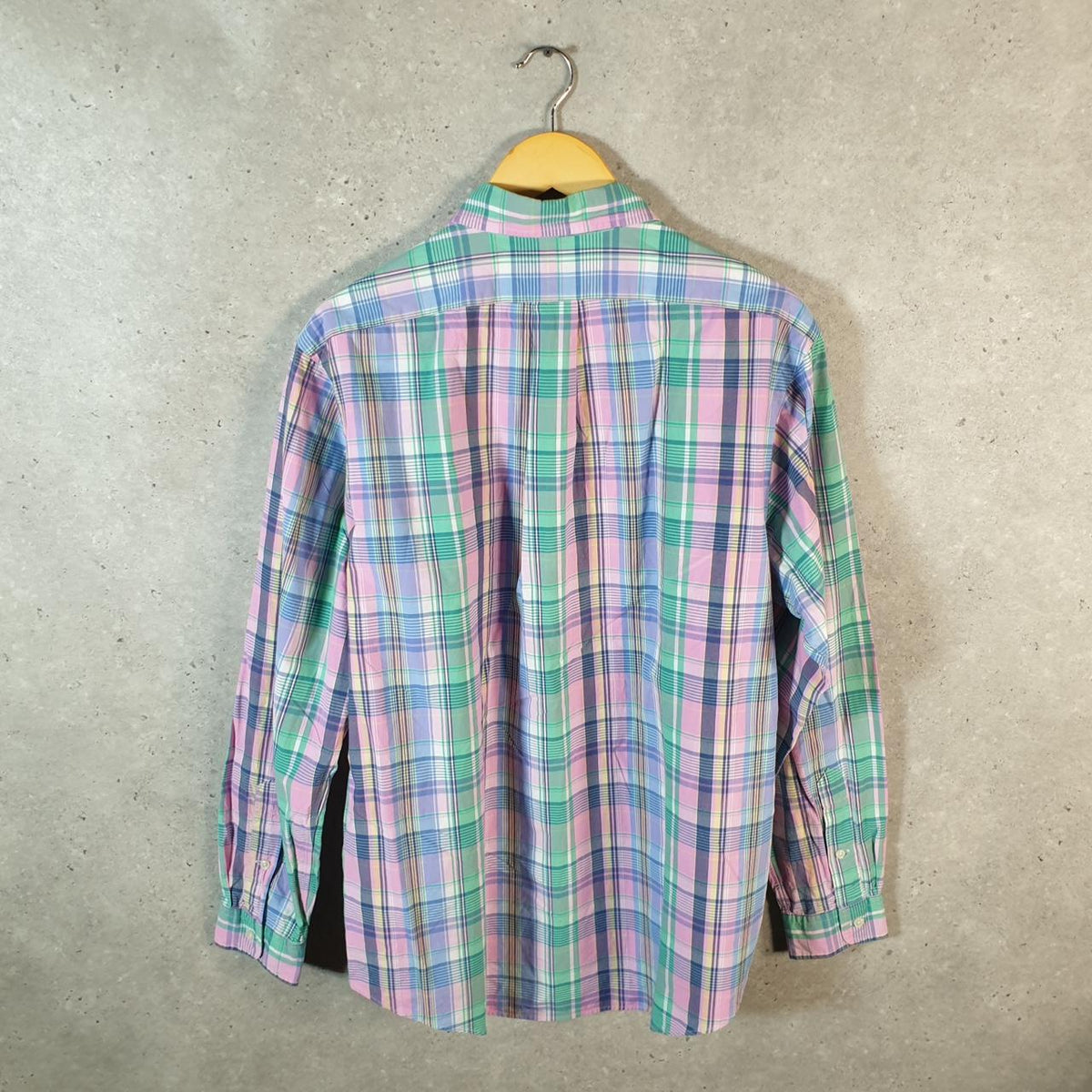 Vintage Ralph Lauren Button Down Shirt Men’s XL Pink Checkered Custom Fit Pony