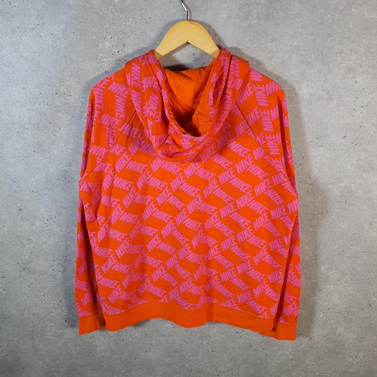 Vintage Nike All Over Print AOP Hoodie Womens Large Pink Swoosh Y2K Pullover Logo