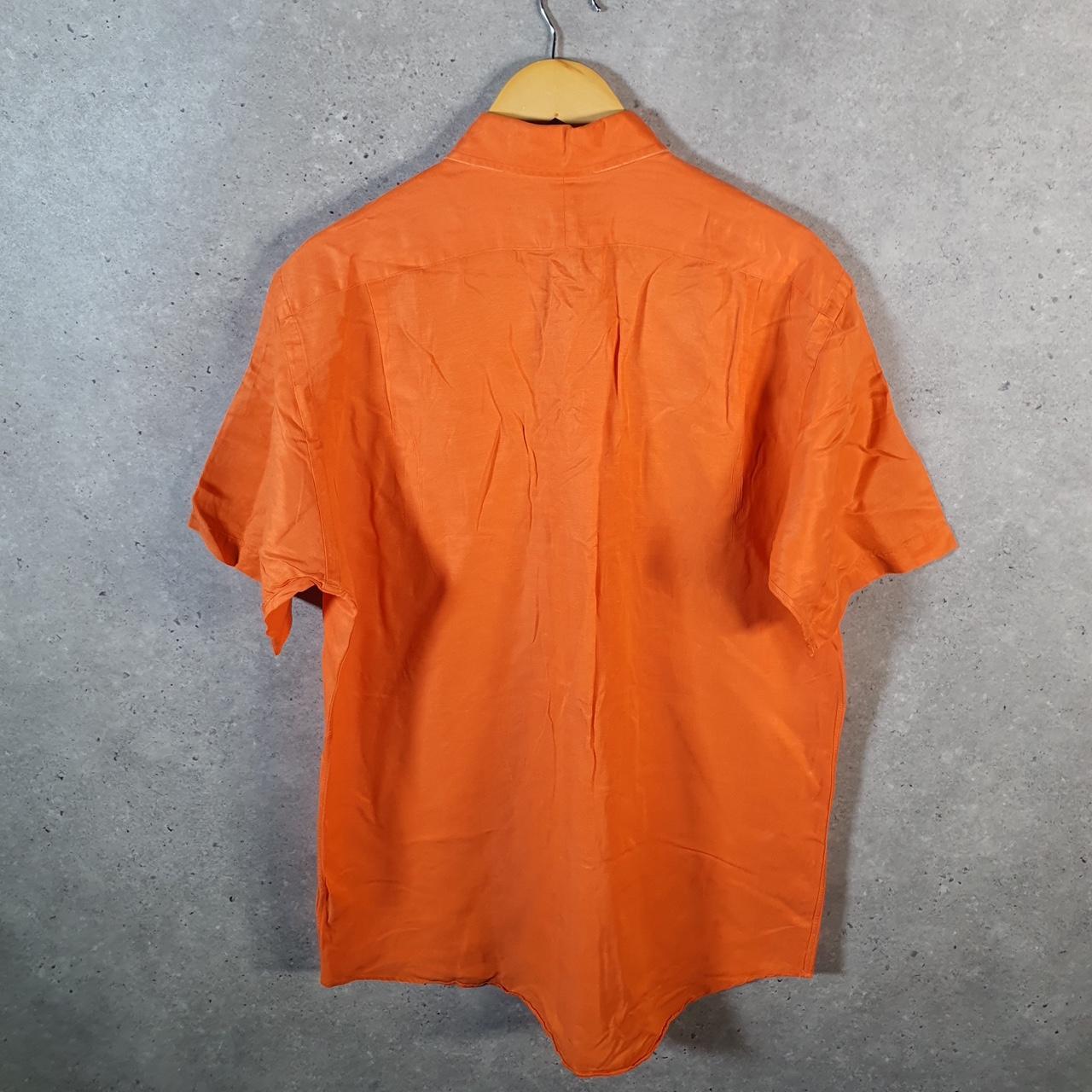 Vintage Ralph Lauren Button Down Shirt Men’s Large Orange Silk Short Sleeve Cotton