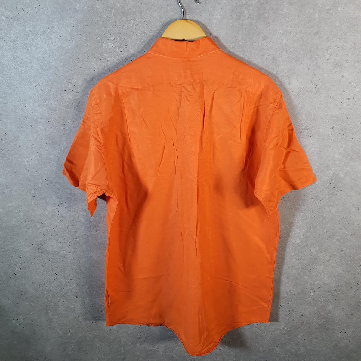 Vintage Ralph Lauren Button Down Shirt Men’s Large Orange Silk Short Sleeve Cotton