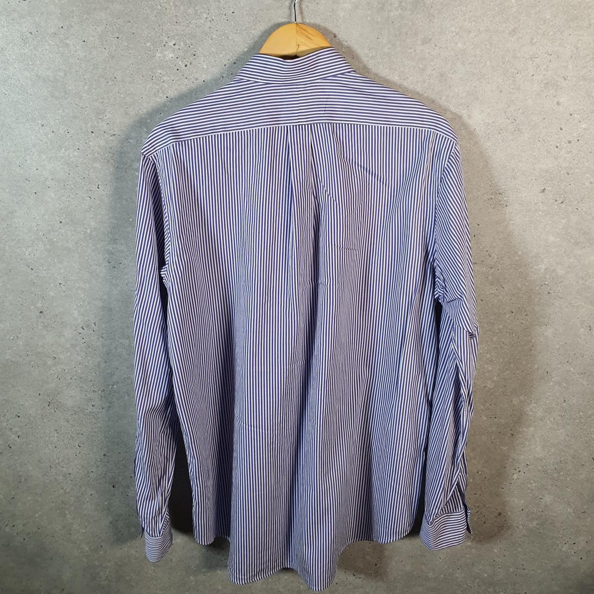 Vintage Ralph Lauren Button Down Shirt Men’s Large Purple Striped Classic Fit Cotton Pony Big Fish Vintage