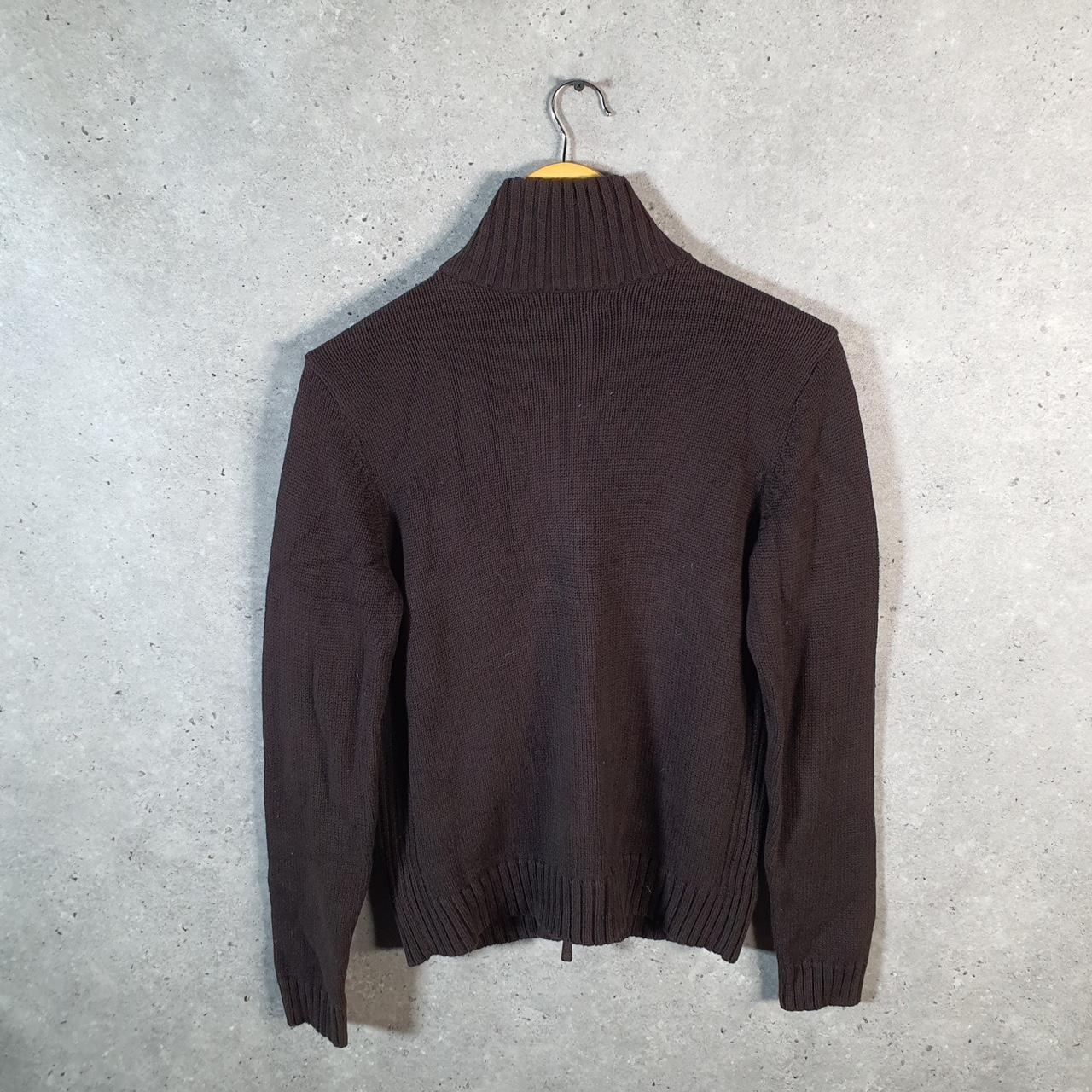 Vintage Ralph Lauren Polo Knit Sweater Womens Medium Brown Cotton Full Zip
