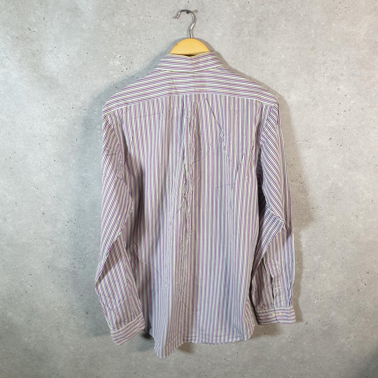 Vintage Ralph Lauren Button Down Shirt Men’s Large Purple Striped Custom Fit Cotton Pony