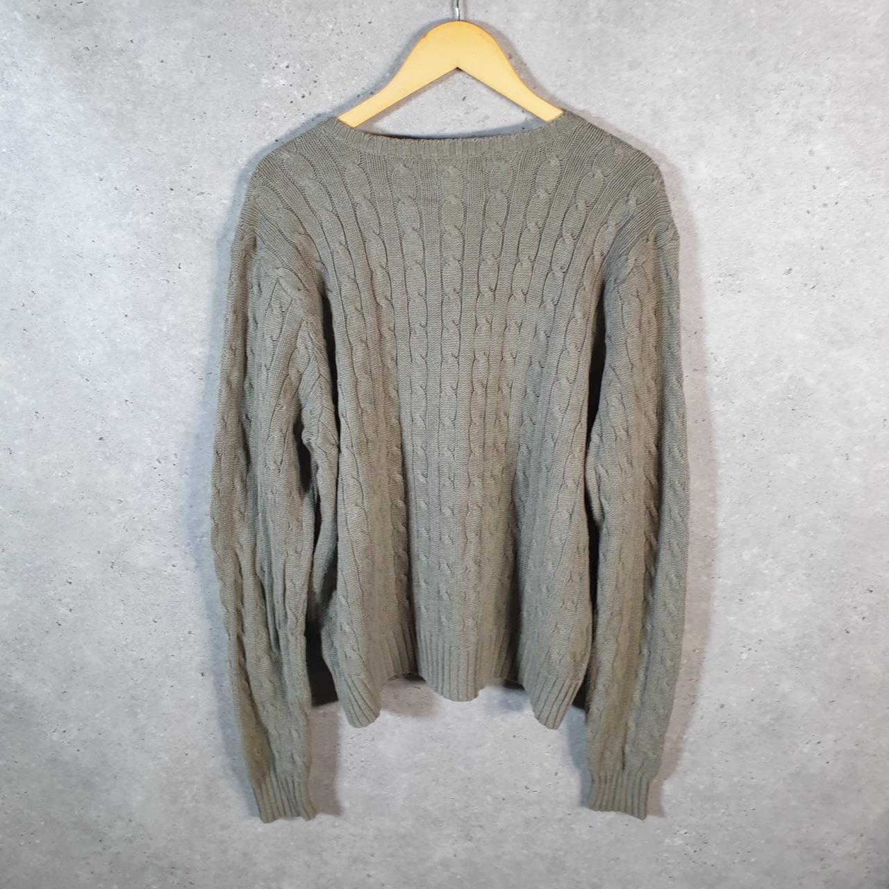 Vintage Ralph Lauren Polo Cable Knit Sweatshirt Men’s Large Grey Cotton Pullover Pony