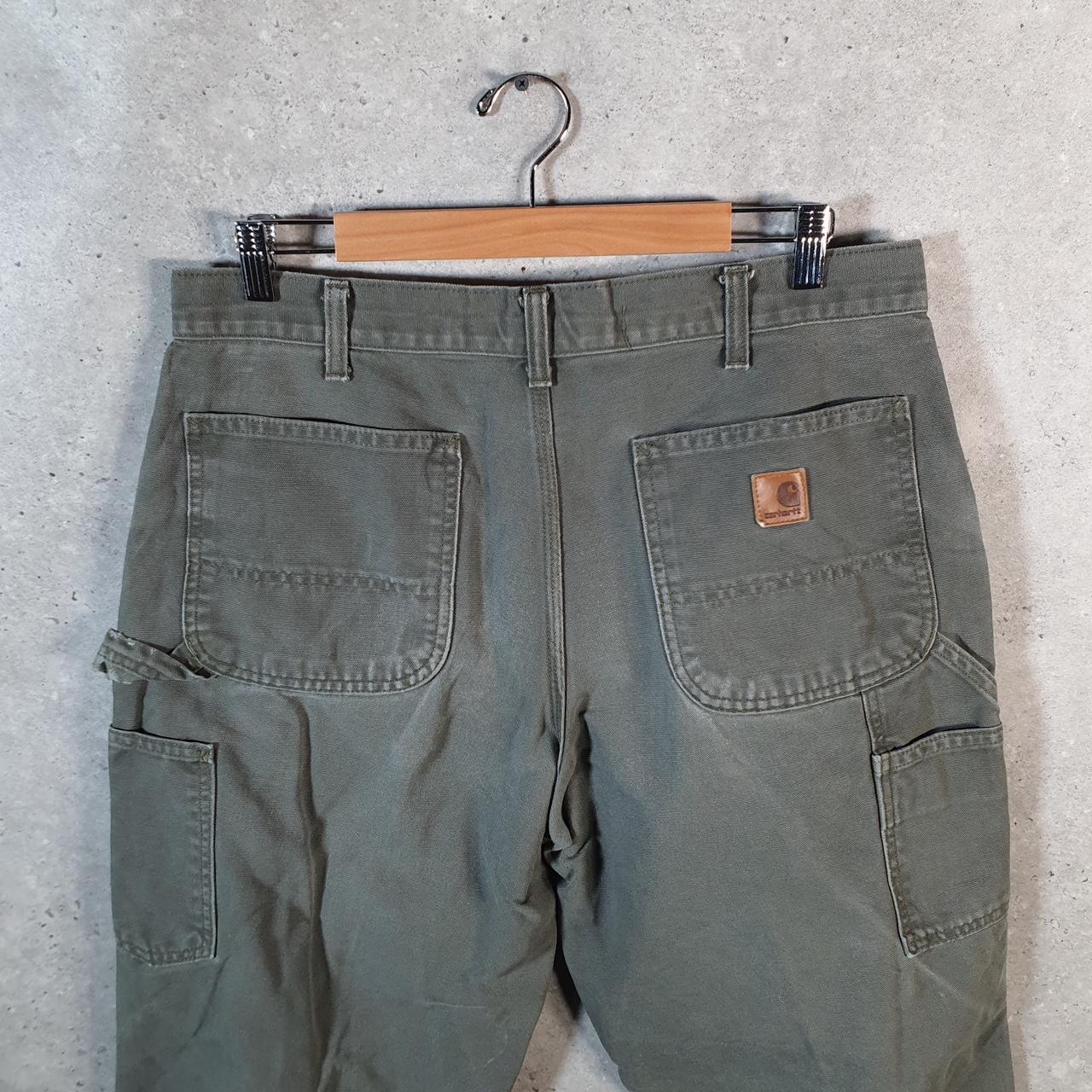 Vintage Carhartt Carpenter Trousers Mens W34 L30 Khaki Green Dungaree Fit Workwear USA