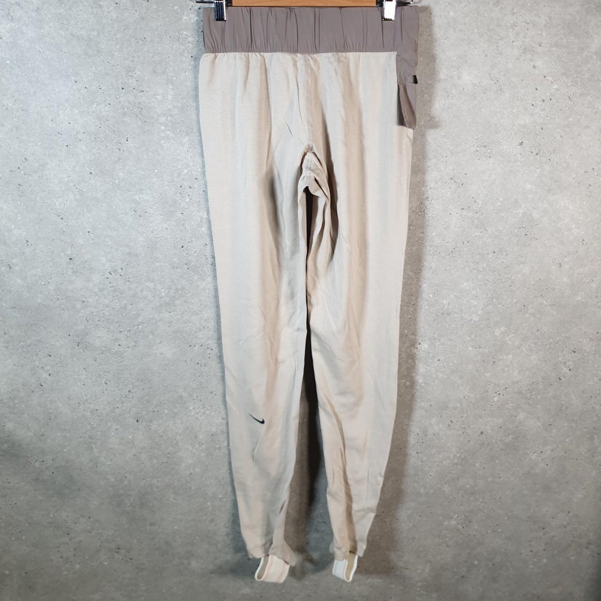 Vintage Nike NIKELAB A.A.E. 3.0 UNIQUE HIGH WAIST LEGGINGS Joggers Womens Small Beige Swoosh Sports Tracksuit - Big Fish Vintage
