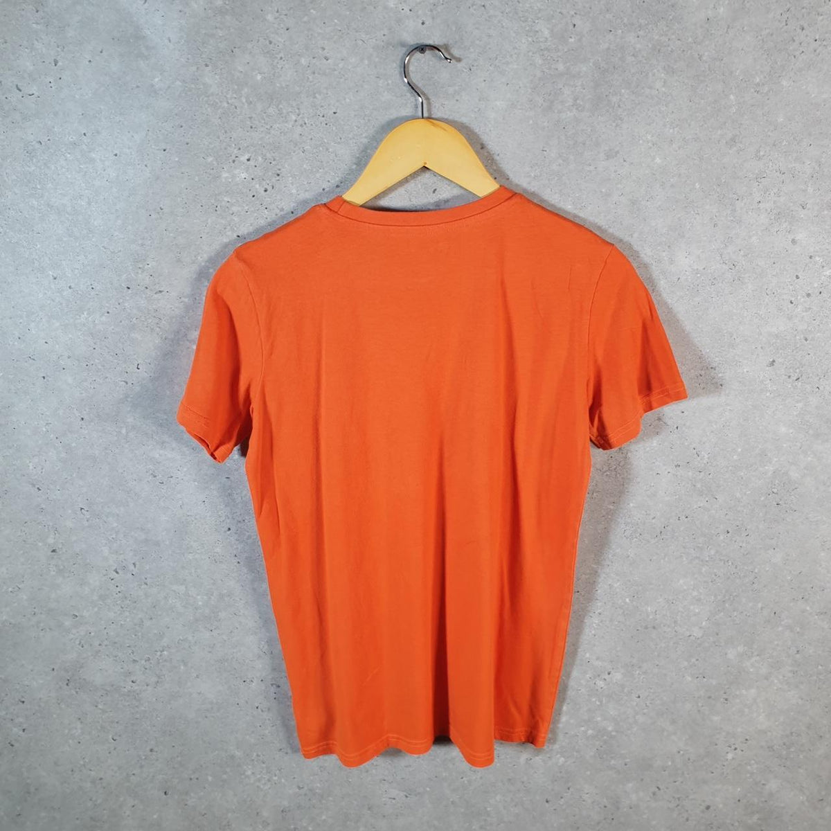 Vintage Champion Embroidered Spellout T Shirt Men’s Small Orange USA Athletic