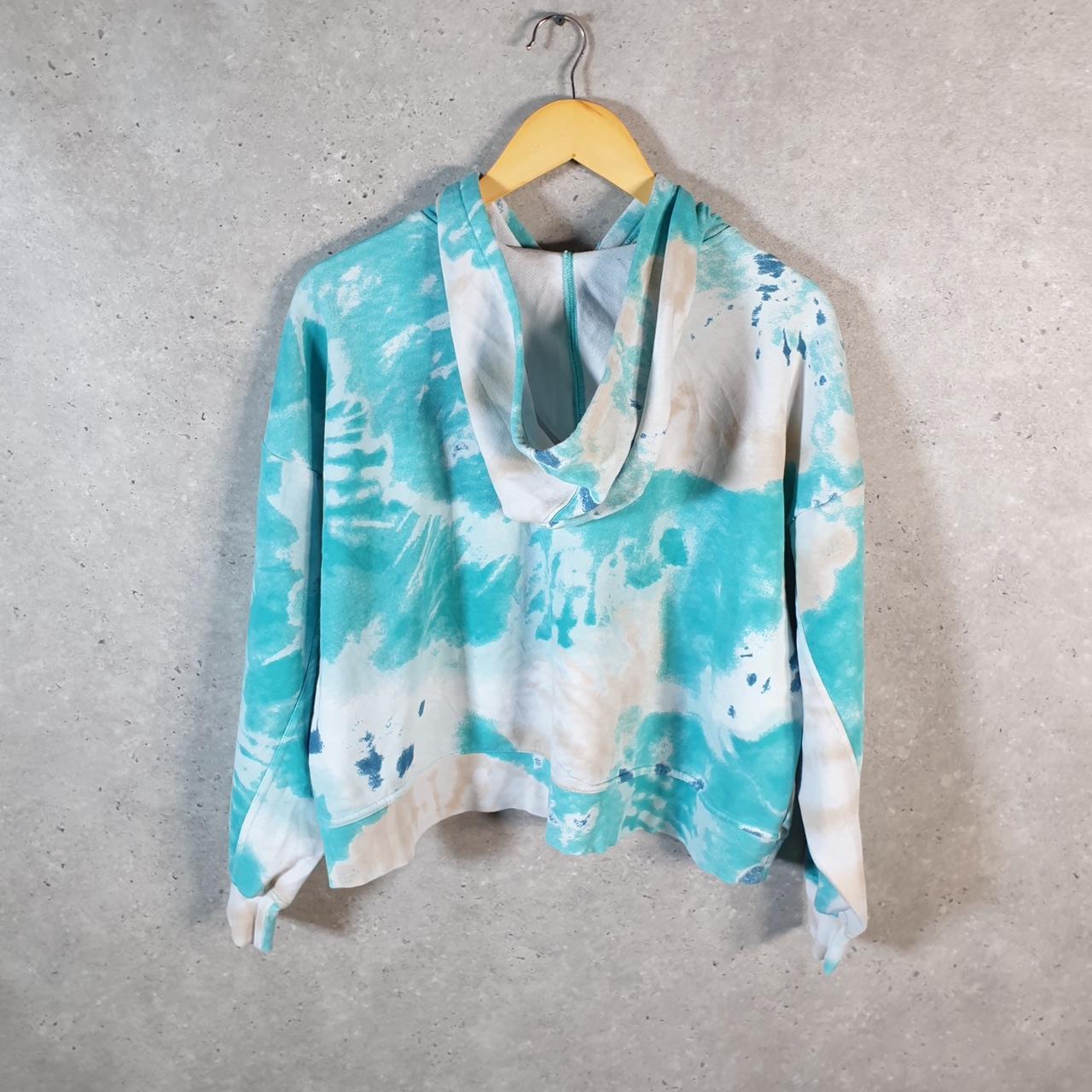 Vintage Nike Cropped Tie Dye Hoodie Womens Large Blue Embroidered Swoosh Y2K