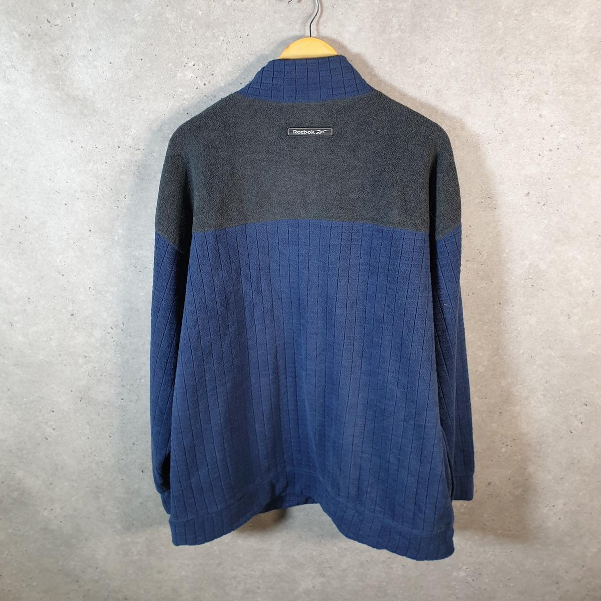 Vintage Reebok 90s 1/4 Zip Fleece Sweatshirt Pullover Mens XL Blue Embroidered Logo