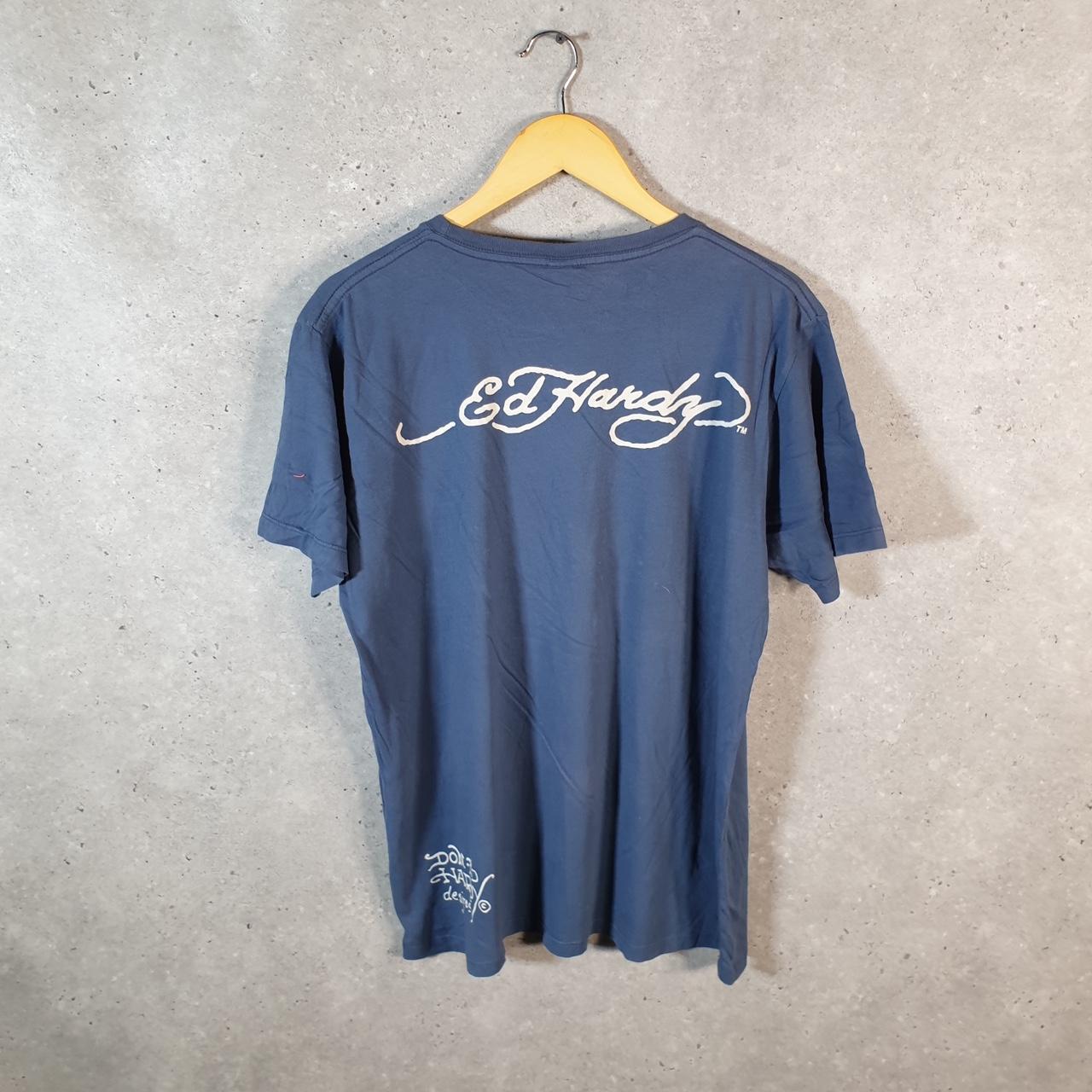 Vintage Ed Hardy T Shirt Men’s Large Blue Christian Audigier Love Heart Graphic Skull Y2K