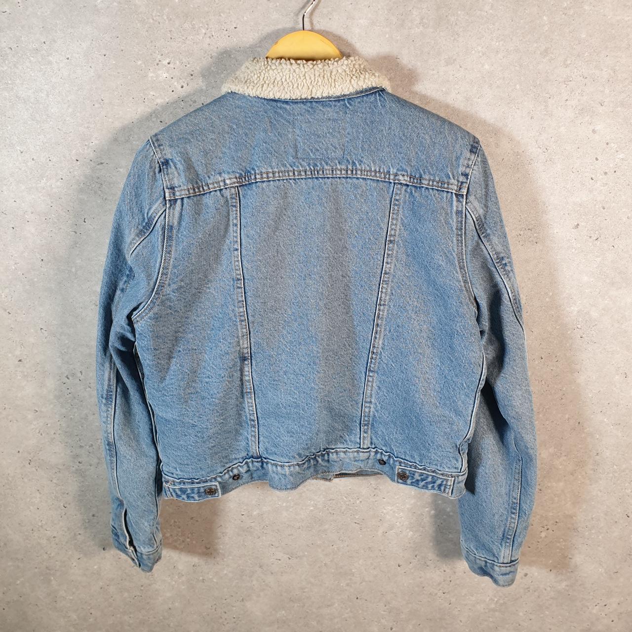 Vintage Levis Denim Jean Trucker Sherpa Jacket Womens Large Blue Button Sherling