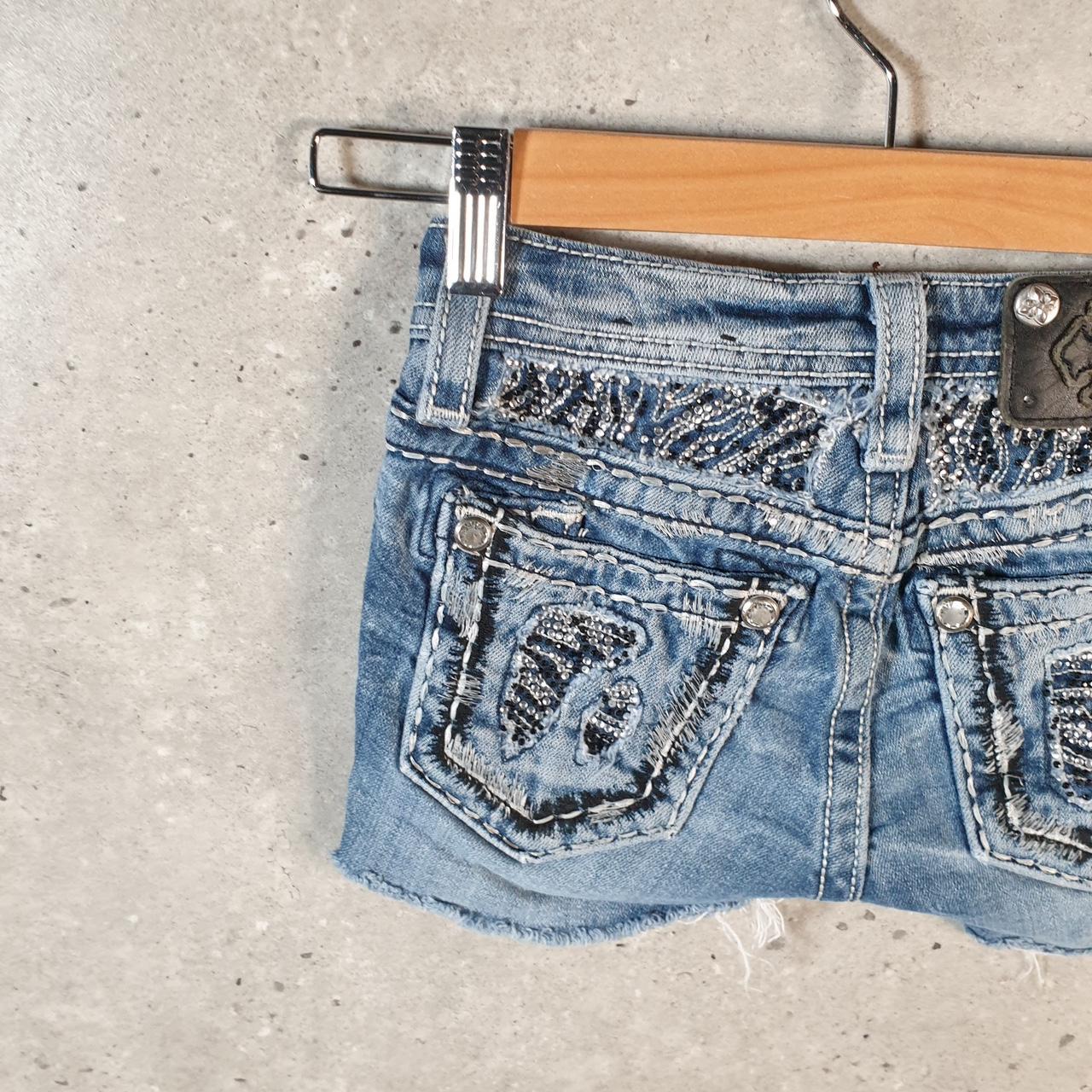 Vintage Miss Me Baggy Y2K Hip Hop Jeans Shorts Jorts Girls 12 Years Old Blue Denim Low Rise