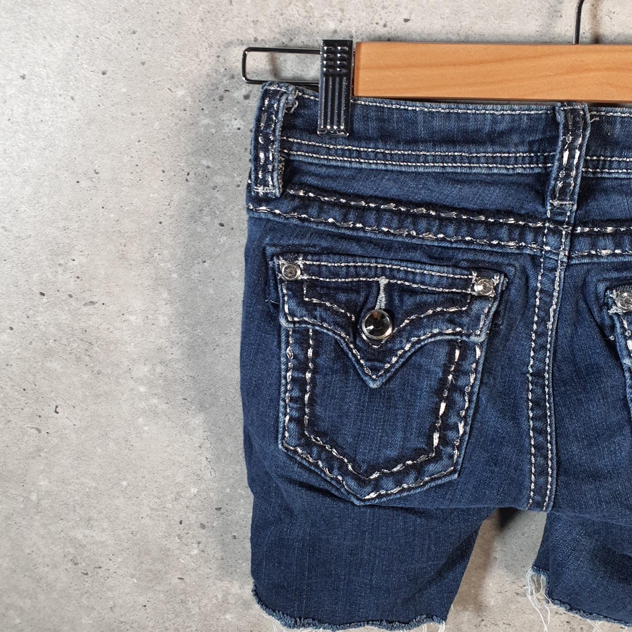 Vintage Miss Me Baggy Y2K Hip Hop Jeans Shorts Jorts Womens W24 Blue Denim Low Rise