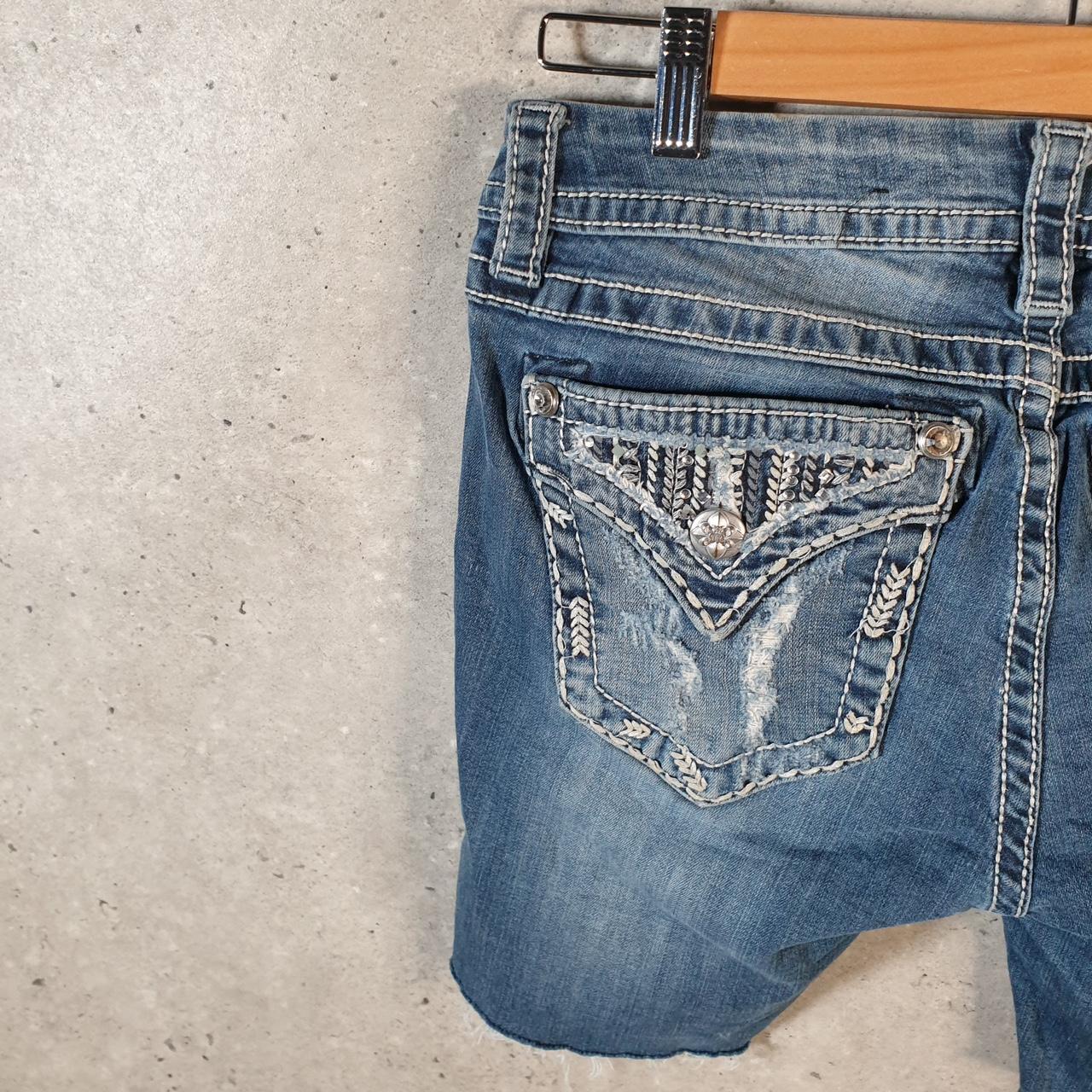 Vintage Miss Me Baggy Y2K Hip Hop Jeans Shorts Jorts Womens W29 Blue Denim Low Rise