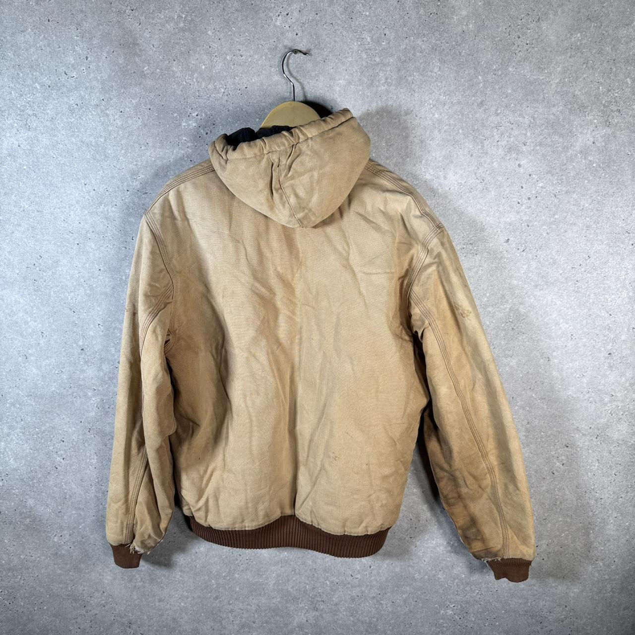 Vintage Carhartt Active Hooded Jacket Men’s L Tan Brown Thrashed Workwear Canvas USA