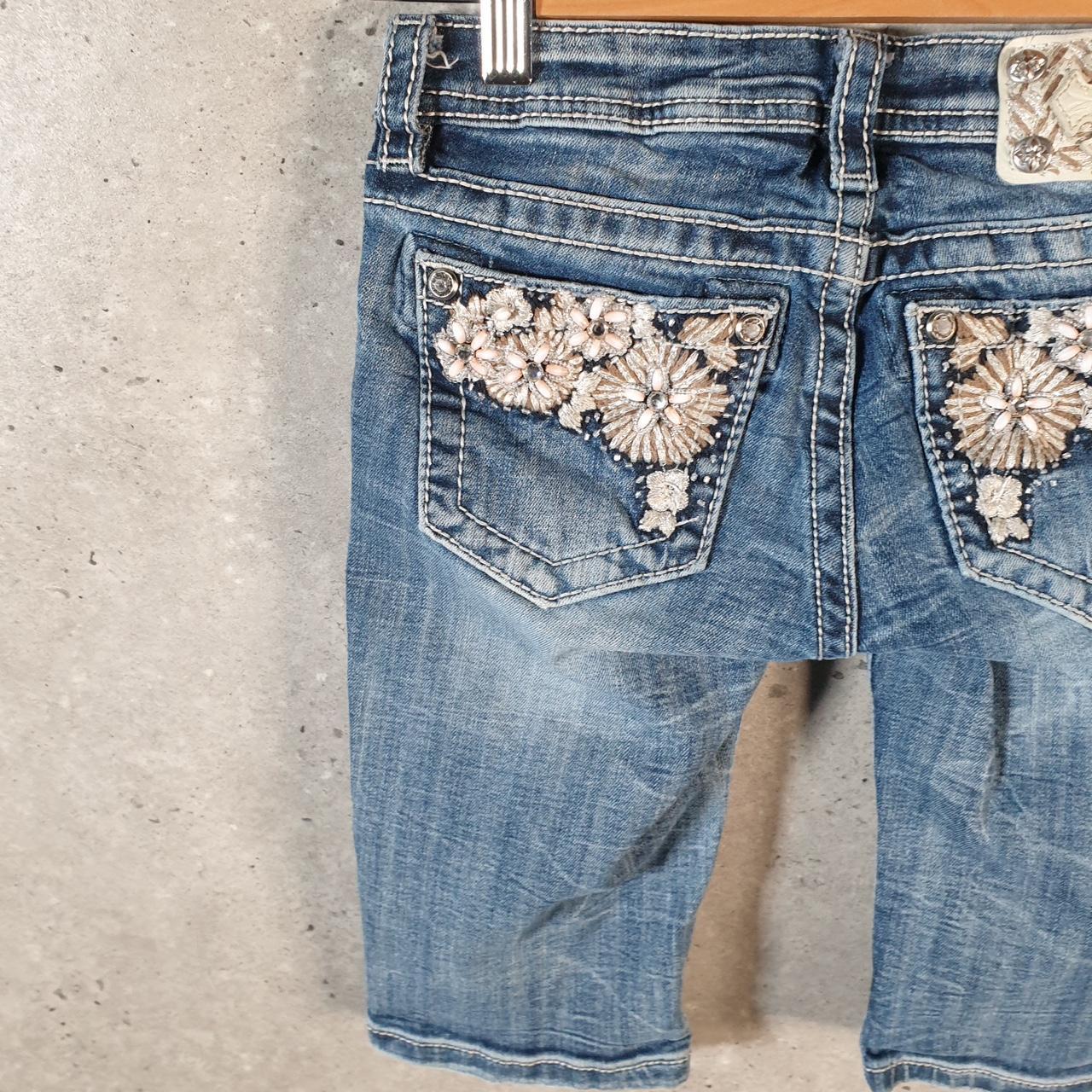 Vintage Miss Me Baggy Y2K Hip Hop Jeans Shorts Jorts Womens W24 Blue Denim Low Rise