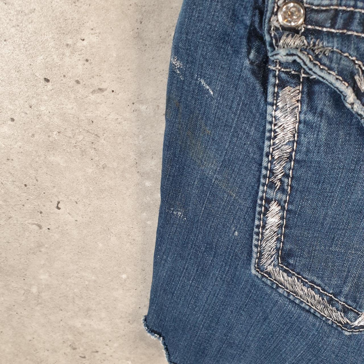 Vintage Miss Me Baggy Y2K Hip Hop Jeans Shorts Jorts Womens W32 Blue Denim Low Rise