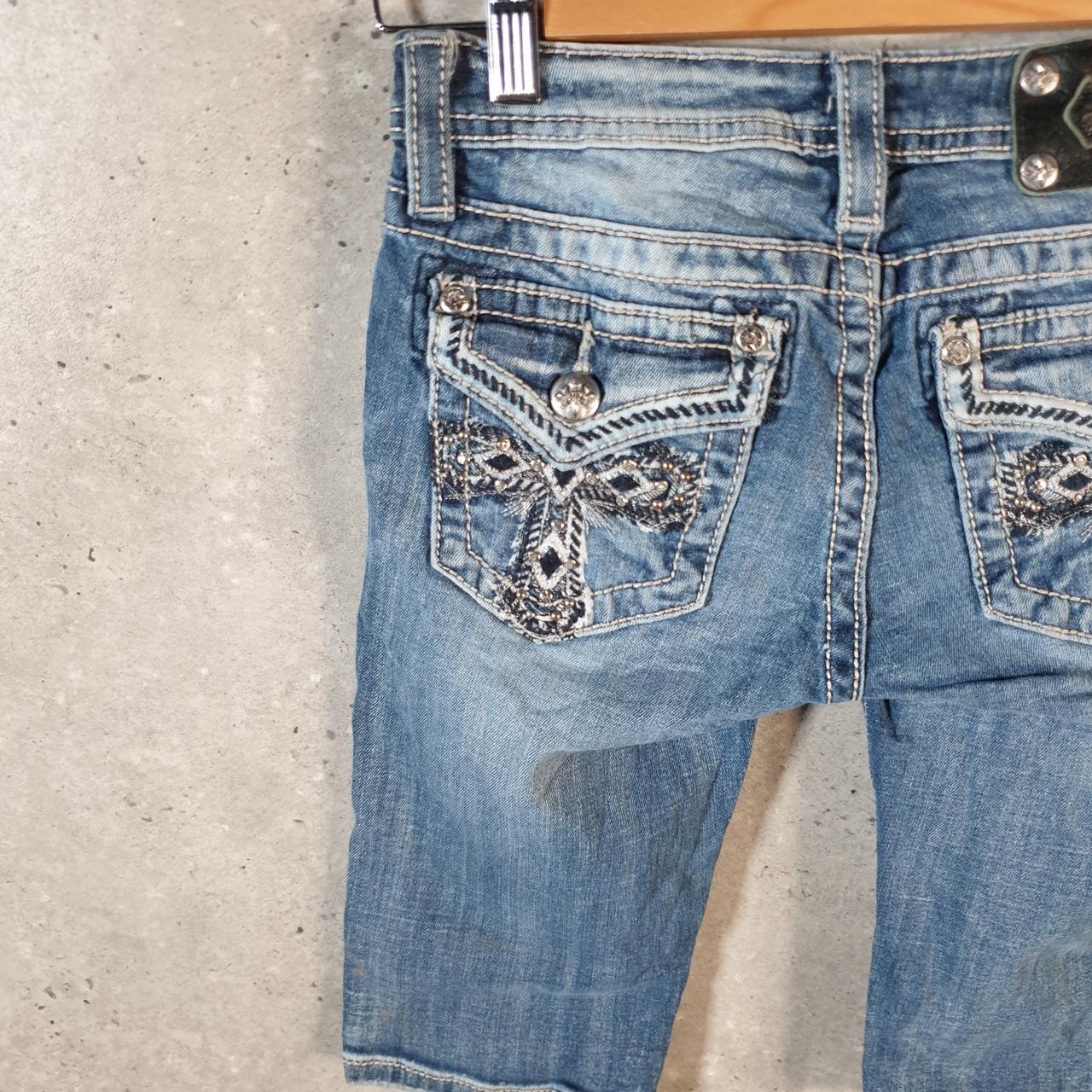 Vintage Miss Me Baggy Y2K Hip Hop Jeans Shorts Jorts Womens W24 Blue Denim Low Rise