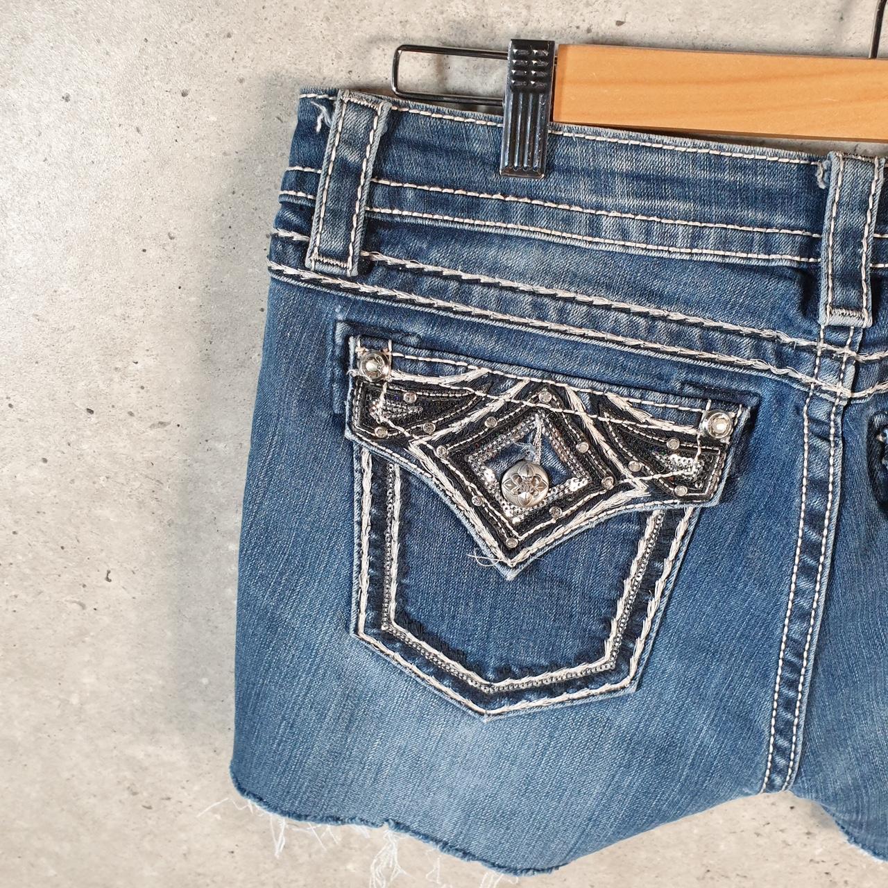 Vintage Miss Me Baggy Y2K Hip Hop Jeans Shorts Jorts Womens W30 Blue Denim Low Rise