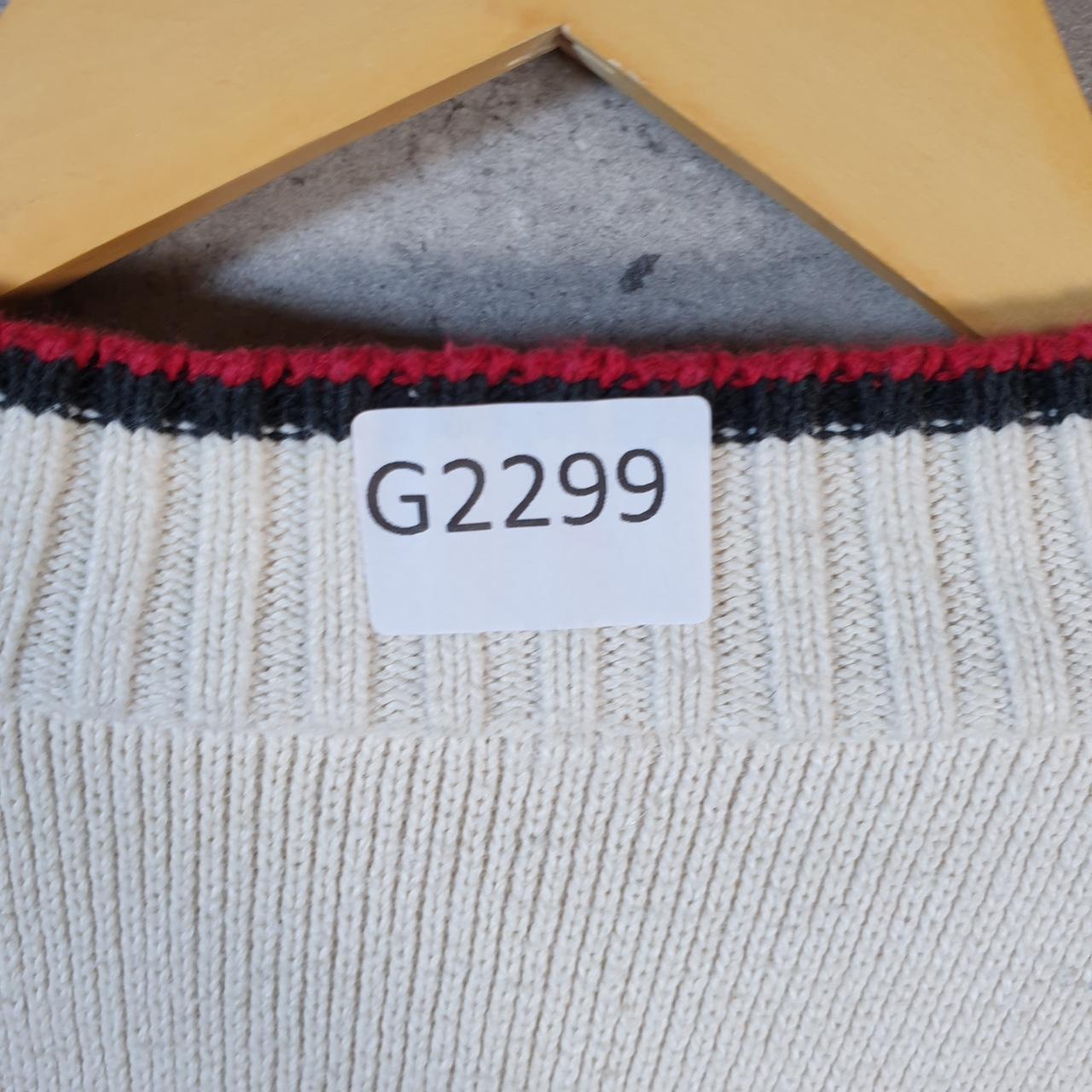 Vintage Ellesse Spellout Knit Sweater Womens Small Cream Y2K Pullover Pocket