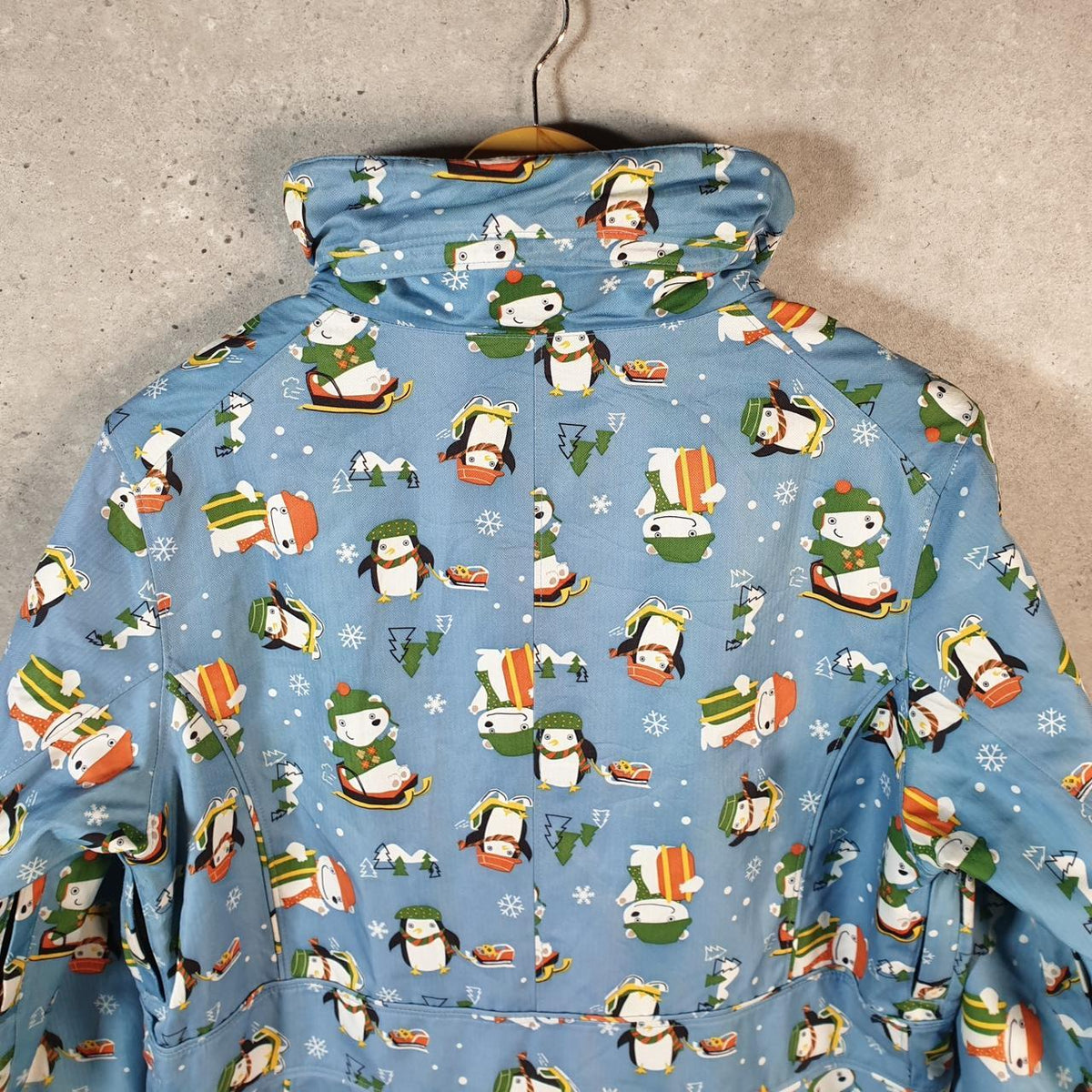 Vintage Patagonia Snow Penguin Winter Rain Jacket Women Large Blue Full Zip Windbreaker Big Fish Vintage