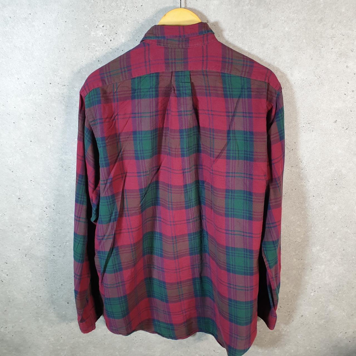 Vintage Ralph Lauren Button Down Shirt Men’s Large Burgundy Red Classic Fit Checkered Pony