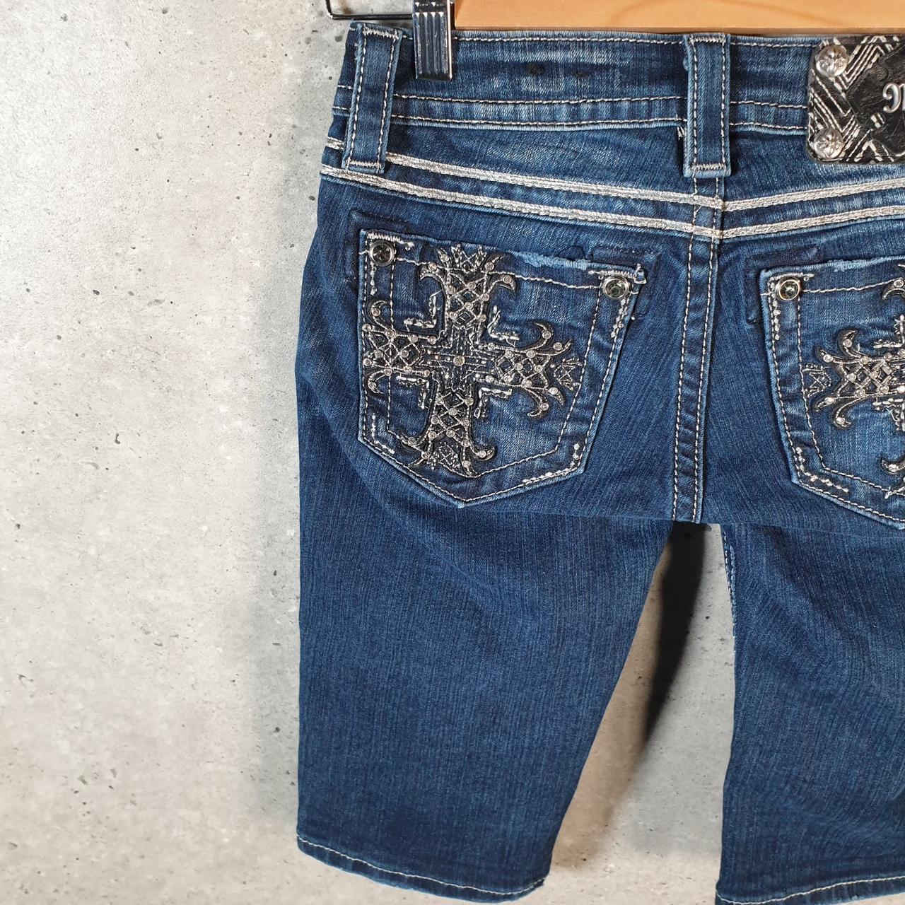 Vintage Miss Me Baggy Y2K Hip Hop Jeans Shorts Jorts Womens W24 Blue Denim Low Rise