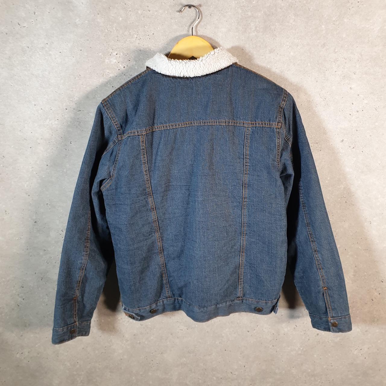 Vintage Wrangler Denim Jean Trucker Sherpa Jacket Womens XL Blue Button Sherling