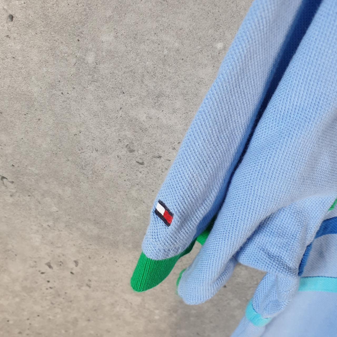 Vintage Tommy Hilfiger Polo Shirt Men’s Medium Blue Striped Custom Fit Embroidered Logo