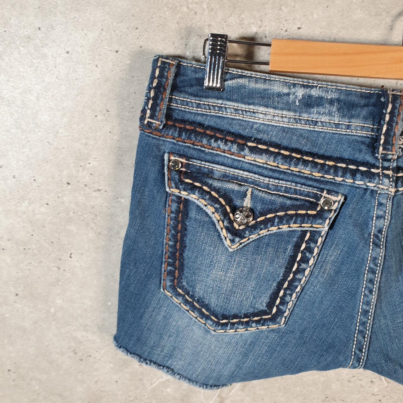 Vintage Miss Me Baggy Y2K Hip Hop Jeans Shorts Jorts Womens W32 Blue Denim Low Rise