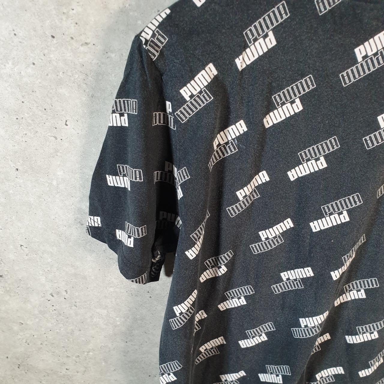 Vintage Puma All Over Print AOP T Shirt Mens Large Black Sports Logo Athletic